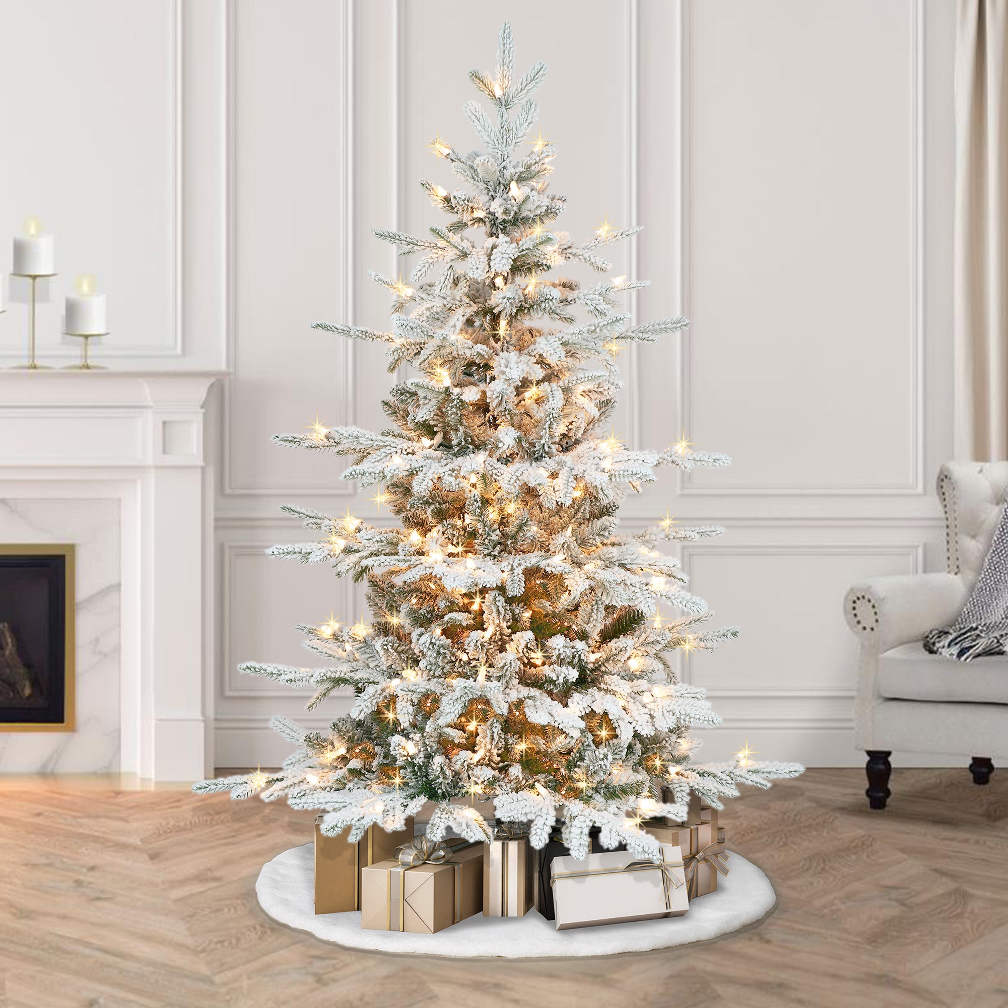 4.5ft Pre-lit Flocked Utah Fir Christmas Tree